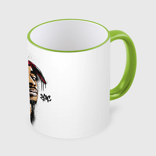 Кружка цветная 2Pac - Тупак Шакур / 3D-Светло-зеленый кант – фото 1