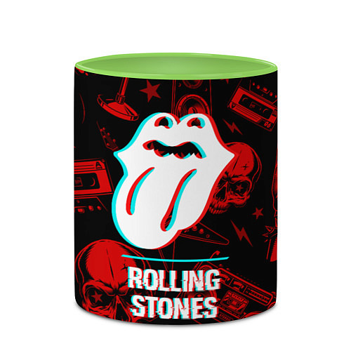 Кружка цветная Rolling Stones rock glitch / 3D-Белый + светло-зеленый – фото 2