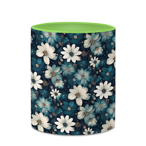 Кружка цветная Узор из весенних цветочков / 3D-Белый + светло-зеленый – фото 2