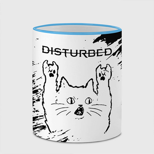 Кружка цветная Disturbed рок кот на светлом фоне / 3D-Небесно-голубой кант – фото 2