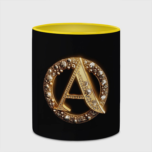 Кружка цветная Ювелирная буква А / 3D-Белый + желтый – фото 2