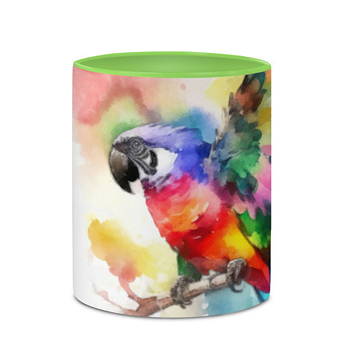 Кружка цветная Разноцветный акварельный попугай / 3D-Белый + светло-зеленый – фото 2