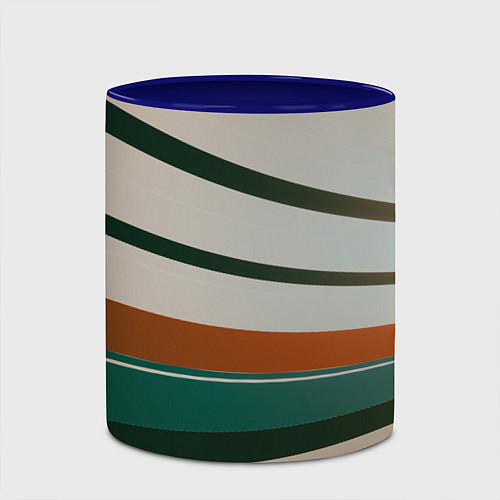 Кружка цветная Абстрактные зелёные и оранжевые линии / 3D-Белый + синий – фото 2