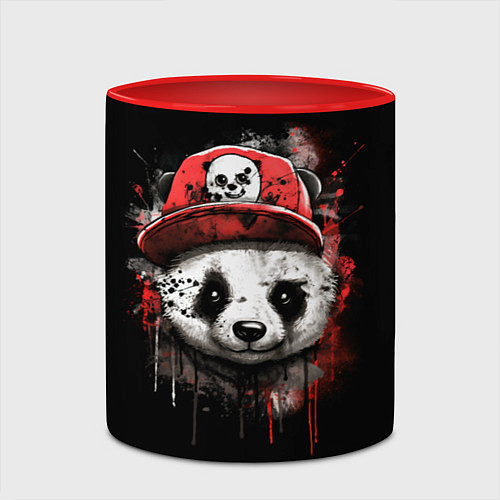 Кружка цветная Панда в бейсболке граффити / 3D-Белый + красный – фото 2