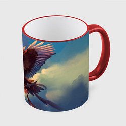 Кружка 3D Орел с мечом в облаках на закате, цвет: 3D-красный кант