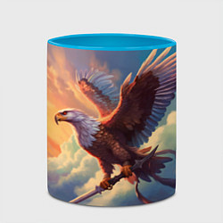 Кружка 3D Орел с мечом в облаках на закате, цвет: 3D-белый + небесно-голубой — фото 2