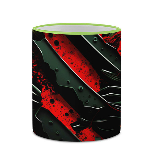 Кружка цветная Черные плашки на красном фоне / 3D-Светло-зеленый кант – фото 2