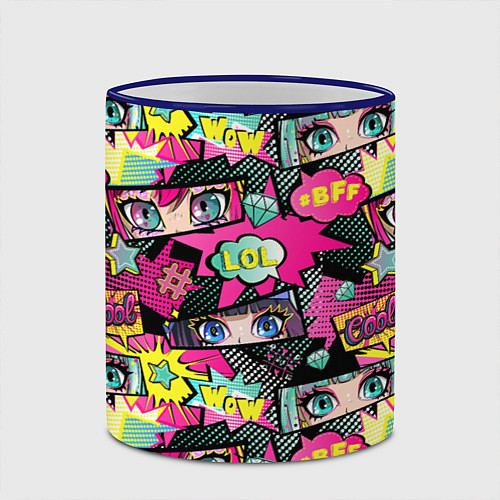 Кружка цветная Глаза аниме-девушки: cool pattern / 3D-Синий кант – фото 2
