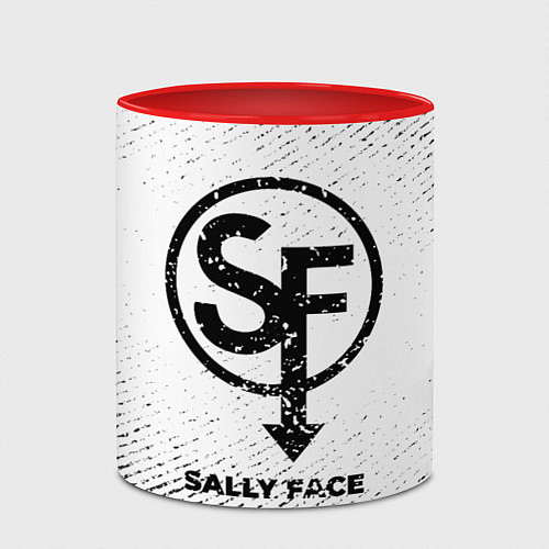 Кружка цветная Sally Face с потертостями на светлом фоне / 3D-Белый + красный – фото 2