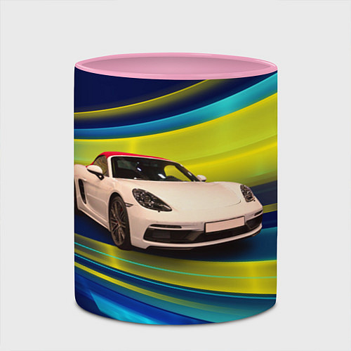 Кружка цветная Спорткар Porsche в движении / 3D-Белый + розовый – фото 2