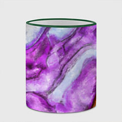Кружка 3D Рисунок текстуры белого и фиолетового мрамора, цвет: 3D-зеленый кант — фото 2