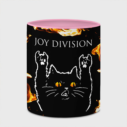 Кружка цветная Joy Division рок кот и огонь / 3D-Белый + розовый – фото 2