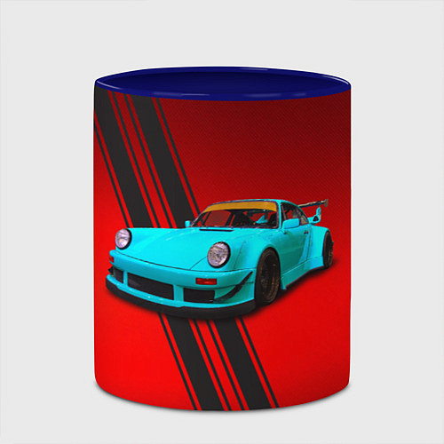 Кружка цветная Немецкий спортивный автомобиль Porsche 911 / 3D-Белый + синий – фото 2