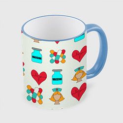 Кружка 3D Вакцина, пипюпи и сердце, цвет: 3D-небесно-голубой кант