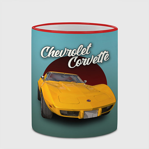 Кружка цветная Американский спорткар Chevrolet Corvette Stingray / 3D-Красный кант – фото 2