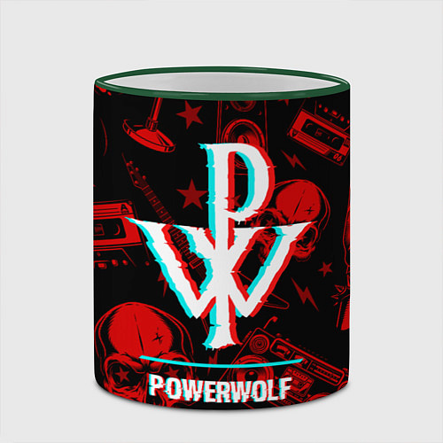 Кружка цветная Powerwolf rock glitch / 3D-Зеленый кант – фото 2