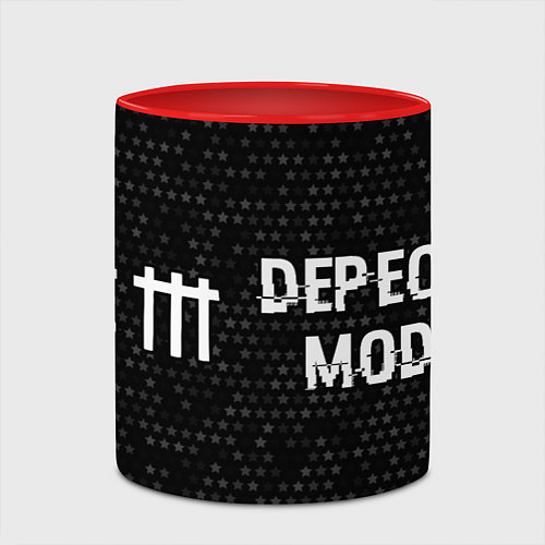 Кружка цветная Depeche Mode glitch на темном фоне: надпись и симв / 3D-Белый + красный – фото 2