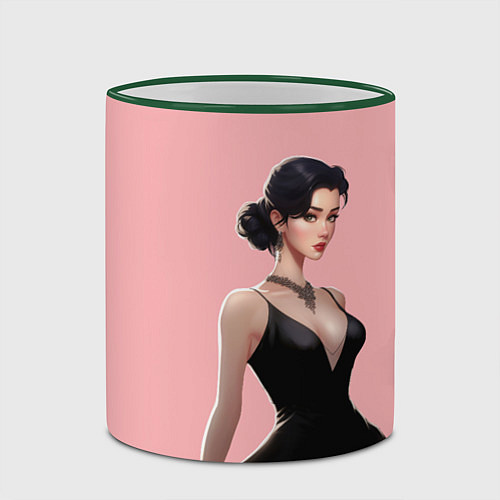Кружка цветная Girl in black dress - pink / 3D-Зеленый кант – фото 2