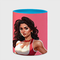 Кружка 3D Спортивная девушка с прессом, цвет: 3D-белый + небесно-голубой — фото 2