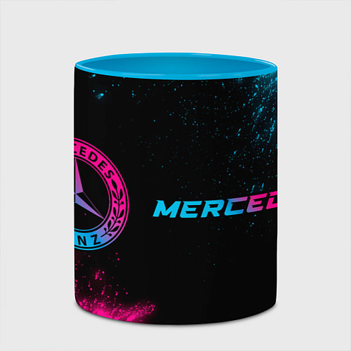 Кружка цветная Mercedes - neon gradient: надпись и символ / 3D-Белый + небесно-голубой – фото 2