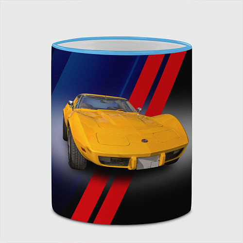 Кружка цветная Классический спорткар Chevrolet Corvette Stingray / 3D-Небесно-голубой кант – фото 2