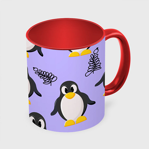 Кружка цветная Пингвин и веточка / 3D-Белый + красный – фото 1