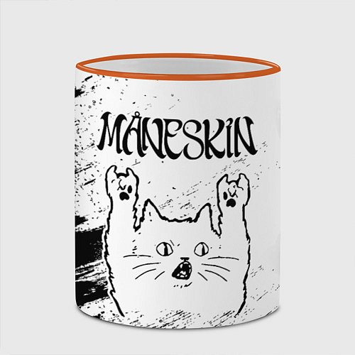 Кружка цветная Maneskin рок кот на светлом фоне / 3D-Оранжевый кант – фото 2