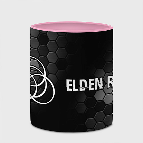 Кружка цветная Elden Ring glitch на темном фоне: надпись и символ / 3D-Белый + розовый – фото 2