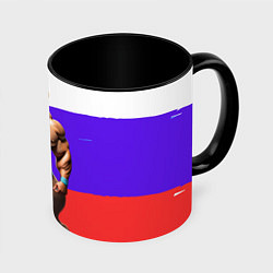 Кружка 3D Накаченный медведь на Российском флаге, цвет: 3D-белый + черный