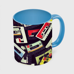 Кружка 3D Кассета 90-е, цвет: 3D-белый + небесно-голубой