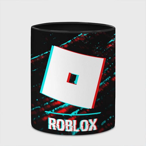Кружка цветная Roblox в стиле glitch и баги графики на темном фон / 3D-Белый + черный – фото 2