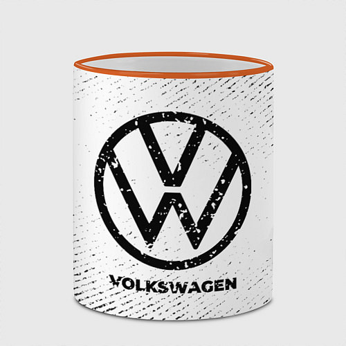 Кружка цветная Volkswagen с потертостями на светлом фоне / 3D-Оранжевый кант – фото 2
