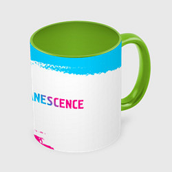Кружка 3D Evanescence neon gradient style: надпись и символ, цвет: 3D-белый + светло-зеленый