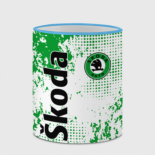 Кружка цветная Skoda auto logo / 3D-Небесно-голубой кант – фото 2