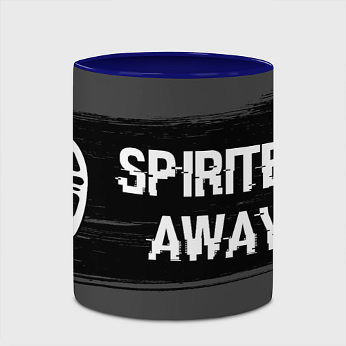 Кружка цветная Spirited Away glitch на темном фоне: надпись и сим / 3D-Белый + синий – фото 2