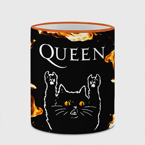 Кружка цветная Queen рок кот и огонь / 3D-Оранжевый кант – фото 2