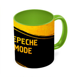 Кружка 3D Depeche Mode - gold gradient: надпись и символ, цвет: 3D-белый + светло-зеленый