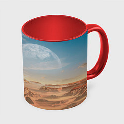 Кружка 3D Пустынная планета и спутник, цвет: 3D-белый + красный