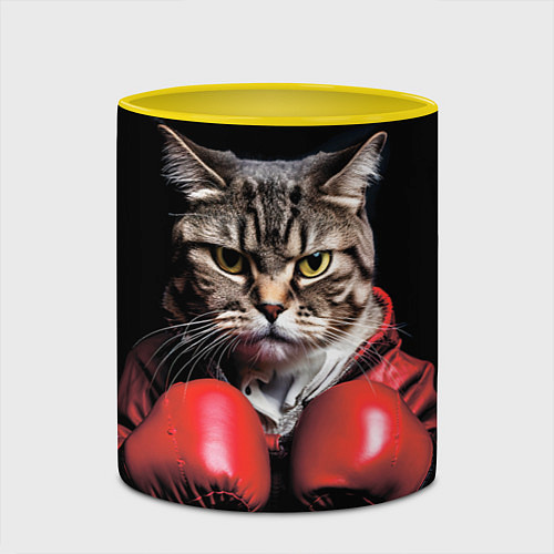 Кружка цветная Cat boxing / 3D-Белый + желтый – фото 2