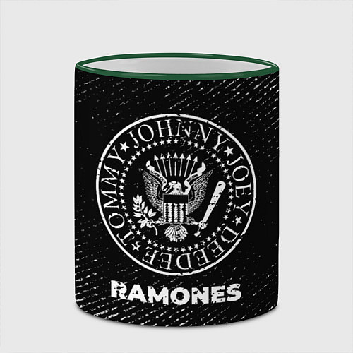 Кружка цветная Ramones с потертостями на темном фоне / 3D-Зеленый кант – фото 2