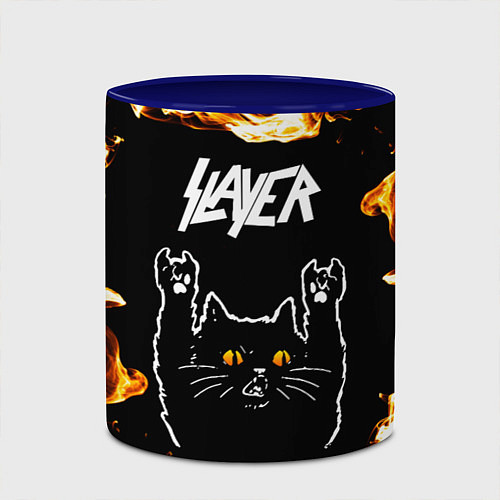 Кружка цветная Slayer рок кот и огонь / 3D-Белый + синий – фото 2