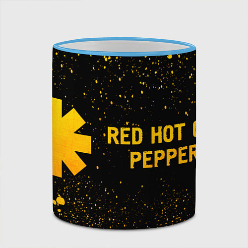 Кружка цветная Red Hot Chili Peppers - gold gradient: надпись и с / 3D-Небесно-голубой кант – фото 2