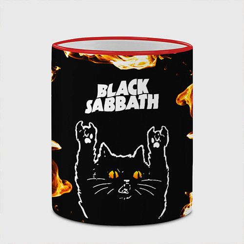 Кружка цветная Black Sabbath рок кот и огонь / 3D-Красный кант – фото 2