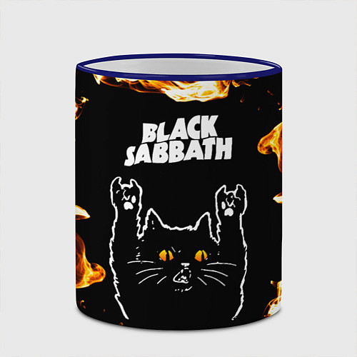 Кружка цветная Black Sabbath рок кот и огонь / 3D-Синий кант – фото 2