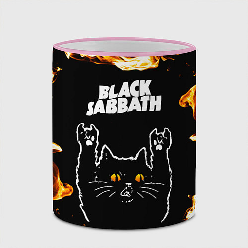 Кружка цветная Black Sabbath рок кот и огонь / 3D-Розовый кант – фото 2