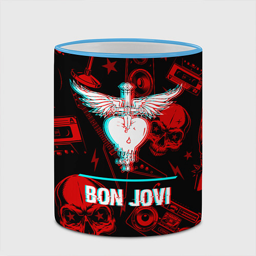 Кружка цветная Bon Jovi rock glitch / 3D-Небесно-голубой кант – фото 2