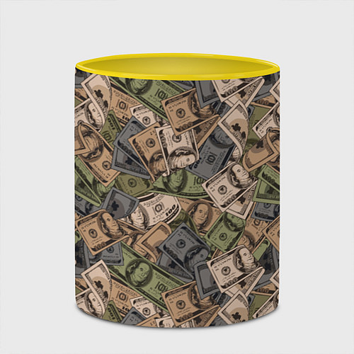 Кружка цветная Камуфляж с банкнотой в 100 долларов / 3D-Белый + желтый – фото 2