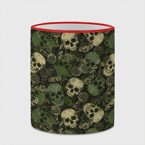 Кружка цветная Камуфляж с черепами и грибами / 3D-Красный кант – фото 2