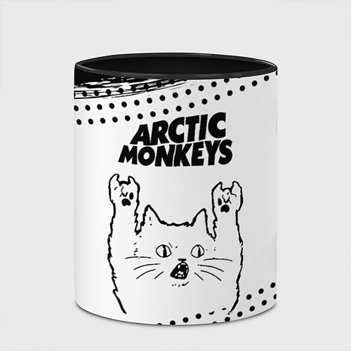 Кружка цветная Arctic Monkeys рок кот на светлом фоне / 3D-Белый + черный – фото 2