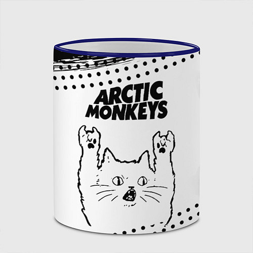 Кружка цветная Arctic Monkeys рок кот на светлом фоне / 3D-Синий кант – фото 2